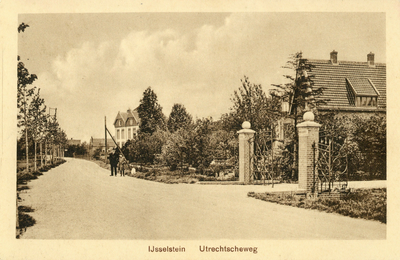 12308 Gezicht op de Utrechtseweg te IJsselstein, met rechts de toegangspoort van de boerderij Hogenwaard en daarachter ...